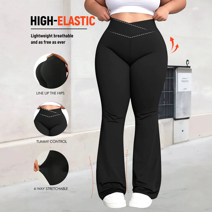 Damen taillenhohe Shaping Bootcut-Leggings mit Bauchkontrolle und 4-Wege-Stretch echoarchiv-