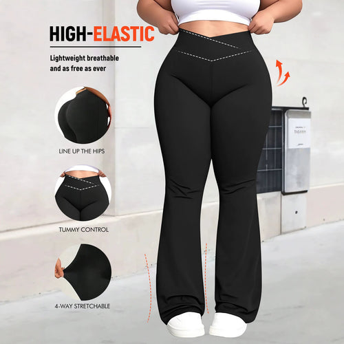 Damen taillenhohe Shaping Bootcut-Leggings mit Bauchkontrolle und 4-Wege-Stretch echoarchiv-