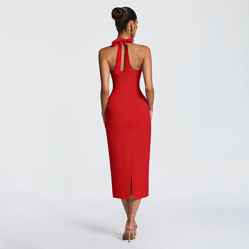 Damen Figurbetontes Midi-Kleid mit Herzausschnitt und verstellbaren Trägern Echo Archiv