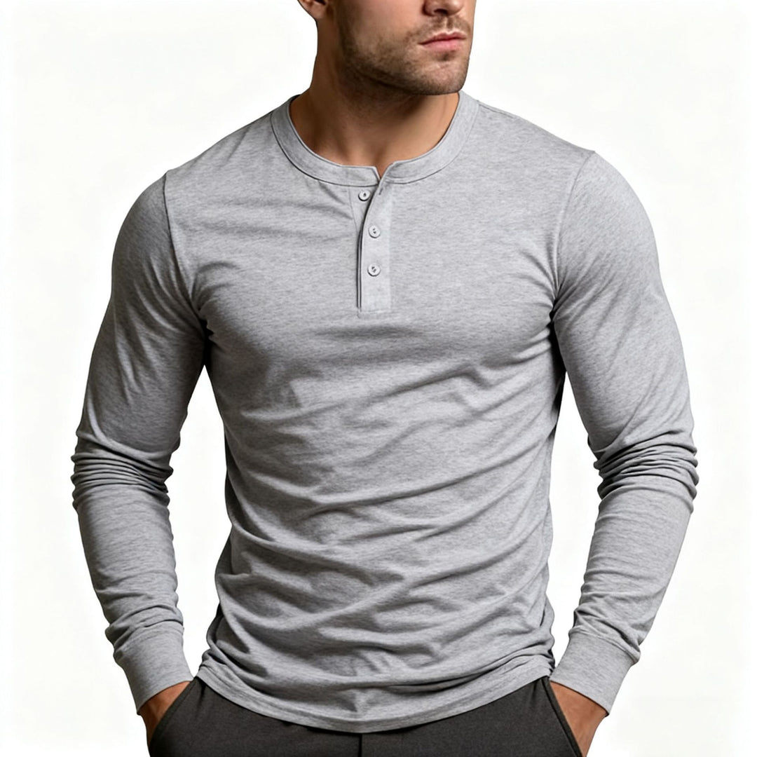 Herren Langarm-Henley-Shirt mit klassischem Knopfdetail und körpernaher Passform Echoarchiv