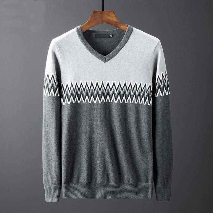 Herren eleganter V-Ausschnitt Pullover mit grafischem Muster Echoarchiv