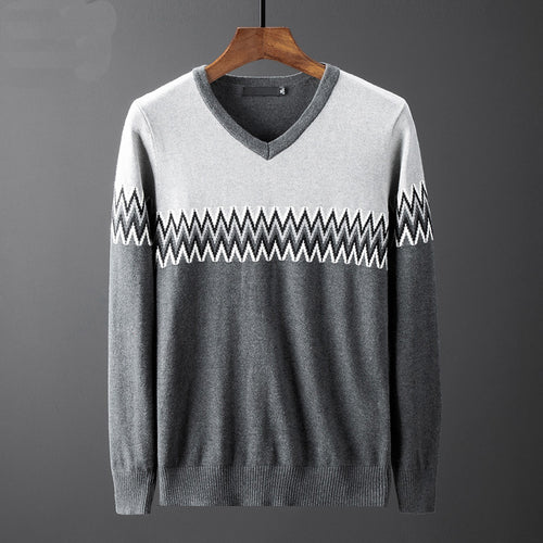 Herren eleganter V-Ausschnitt Pullover mit grafischem Muster Echoarchiv