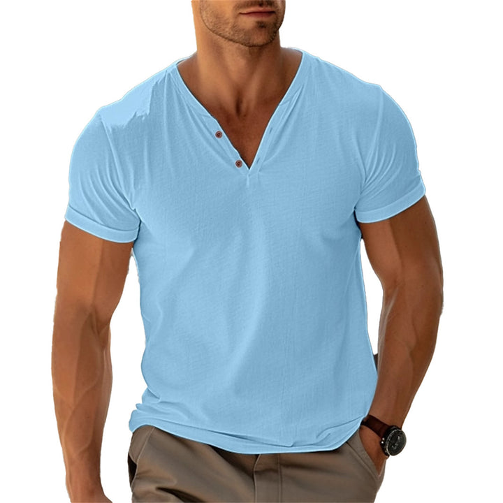 Herren Kurzarm Henley-Shirt mit dekorativen Knöpfen und lässigem Schnitt Echoarchiv