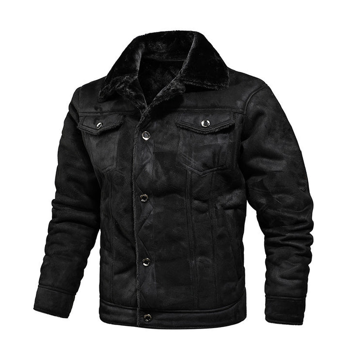 Herren Truckerjacke aus Velours-Kunstleder mit Teddy-Innenfutter Echoarchiv