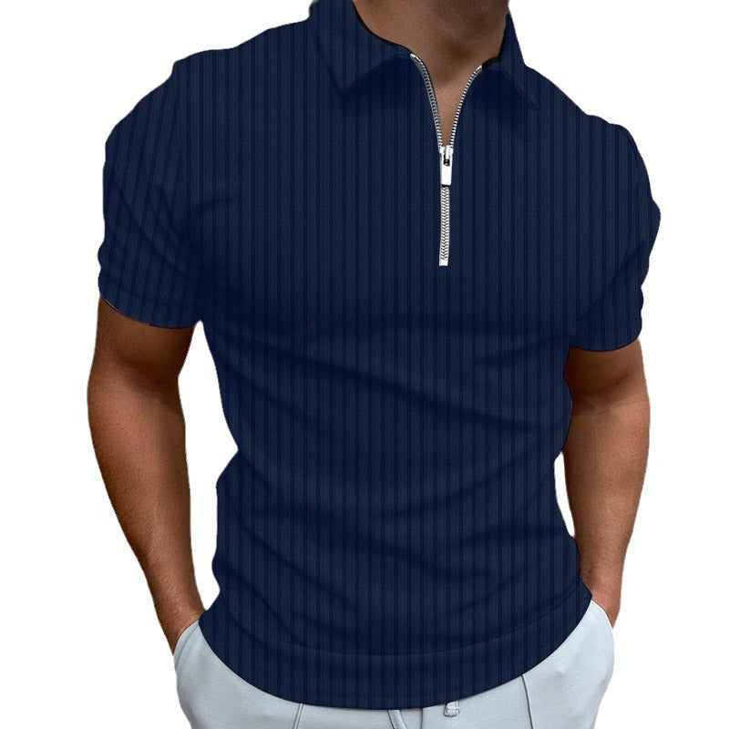 Herren modisches Poloshirt mit kurzem Reißverschluss und feinen Streifen Echoarchiv