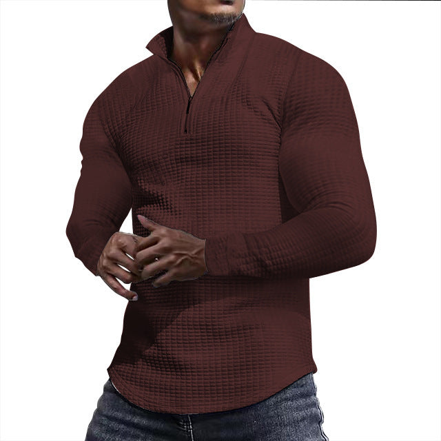Herren Waffelstrick-Langarmshirt mit kurzem Reißverschluss Echoarchiv