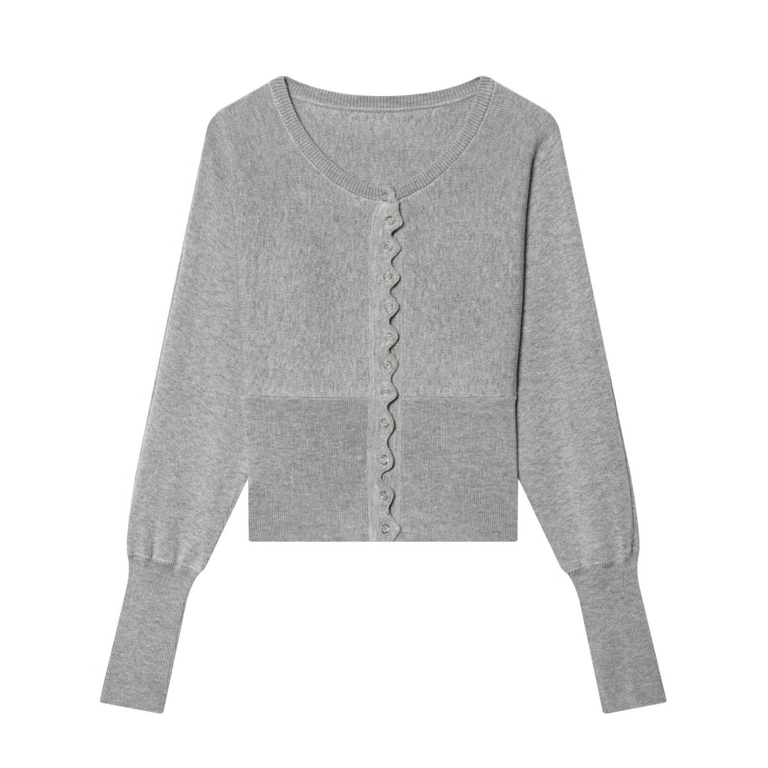 Damen Feinstrick-Cardigan-und-Shorts-Set mit Wellensaum und gerippten Bündchen Echo Archiv