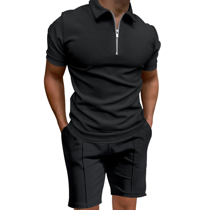 Herren Sportliches Kurzarm-Outfit mit modernem Strukturdesign und Reißverschluss Echoarchiv