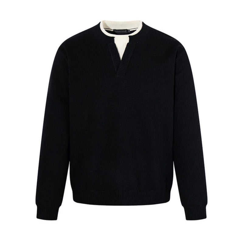 Herren Feinstrick-Pullover mit V‑Schlitzkragen und Rippabschluss Echoarchiv
