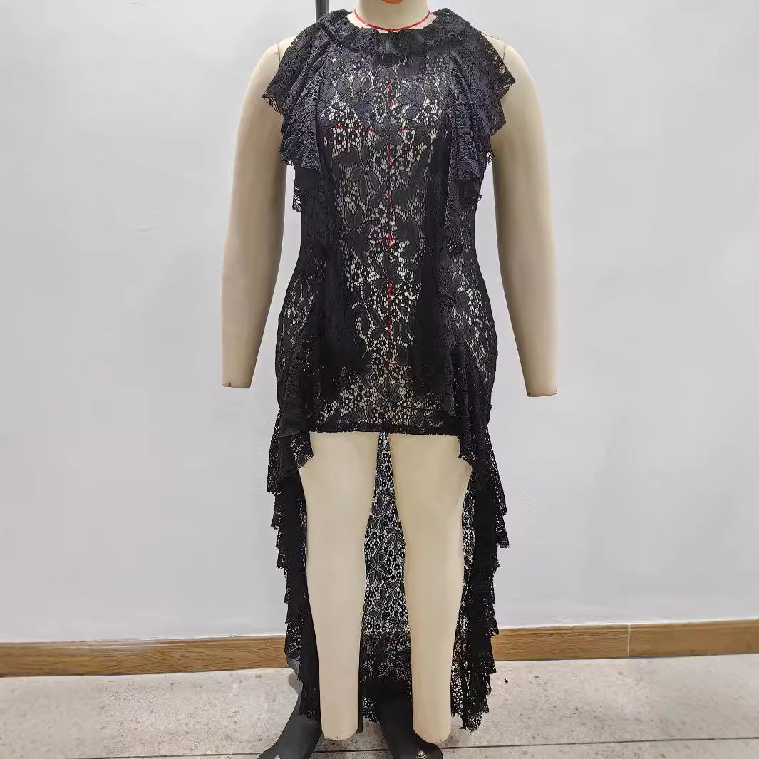 Damen elegantes Spitzenkleid mit Rüschendetails Echo Archiv