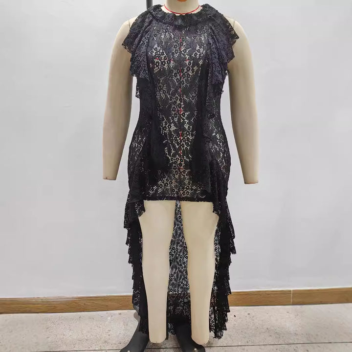 Damen elegantes Spitzenkleid mit Rüschendetails Echo Archiv
