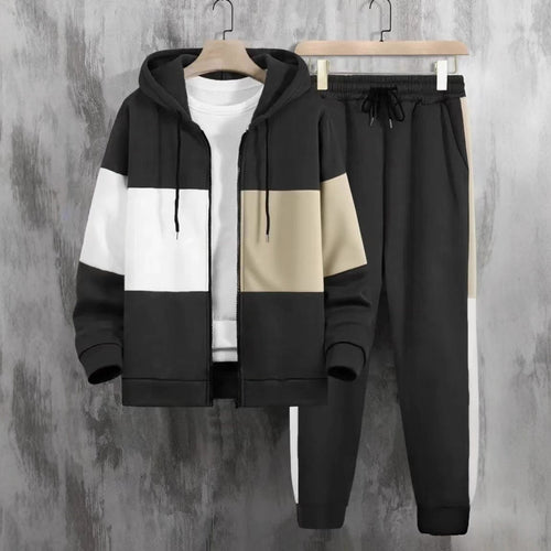 Herren Sportliches Freizeitanzug-Set mit kontrastierenden Farbpaneln und praktischen Taschen Echoarchiv