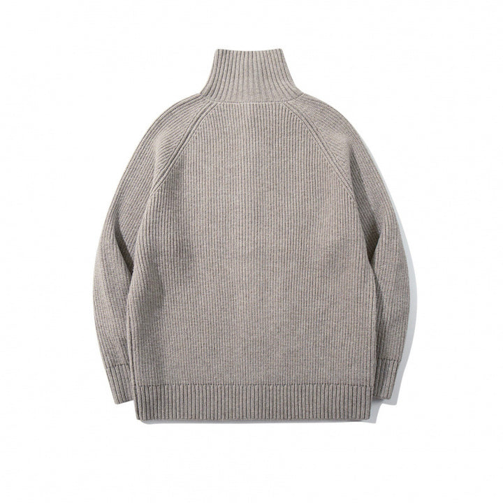 Herren grobgestrickter Knopfcardigan mit hohem Rollkragen und Raglanärmeln Echo Archiv