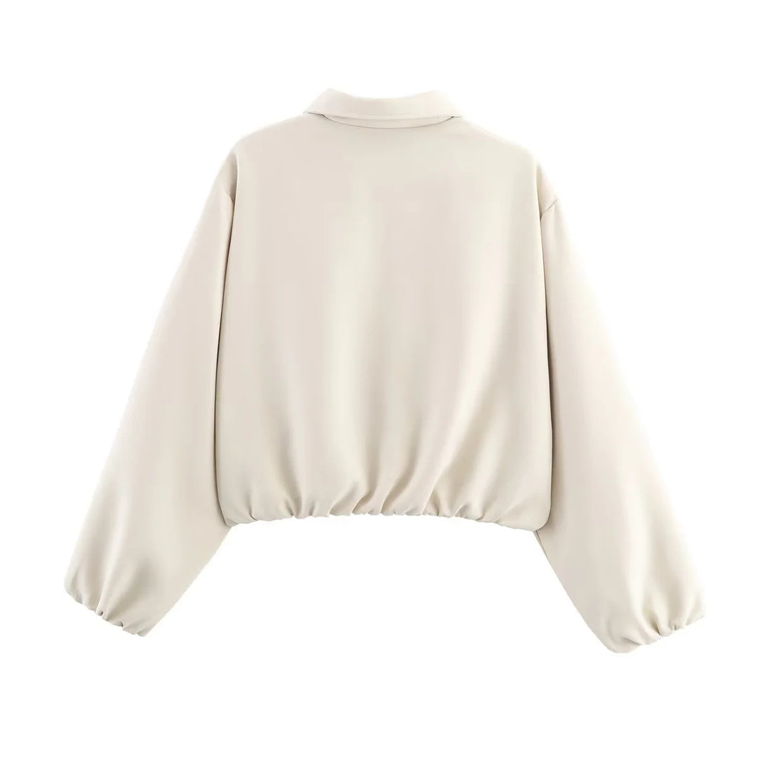 Damen nan cropped Blousonjacke mit Reißverschluss, Hemdkragen, Eingrifftaschen und elastischem Saum Echo Archiv