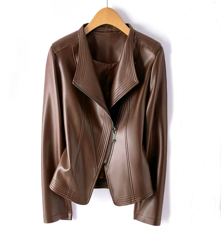 Damen Modische Kunstlederjacke mit asymmetrischem Reißverschluss Echo Archiv
