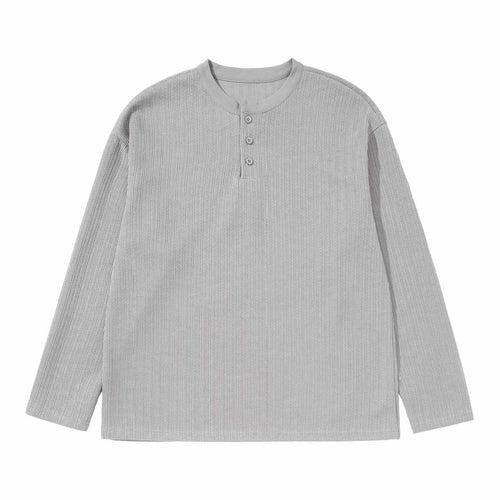 Unisex Strukturierter Waffel-Henleyshirt mit geradem Saum und Oversize-Silhouette Echoarchiv