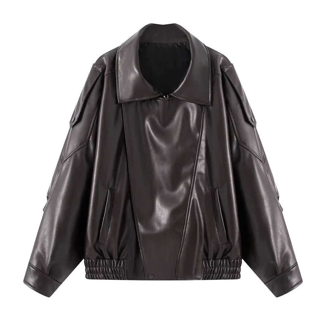 Damen nan oversized Kunstlederblouson mit großem Schalkragen, Pattentaschen und elastischem Bund Echo Archiv