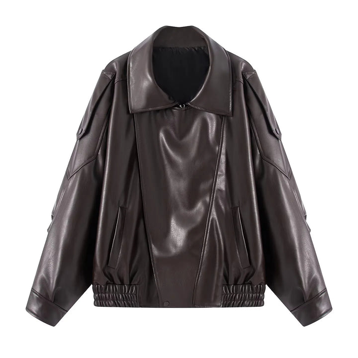 Damen nan oversized Kunstlederblouson mit großem Schalkragen, Pattentaschen und elastischem Bund Echo Archiv