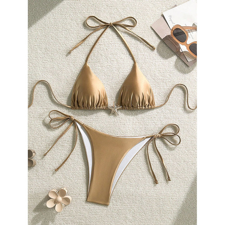 Damen Triangel-Bikini mit verstellbaren Bindebändern und dekorativem Schmuckdetail Echo Archiv