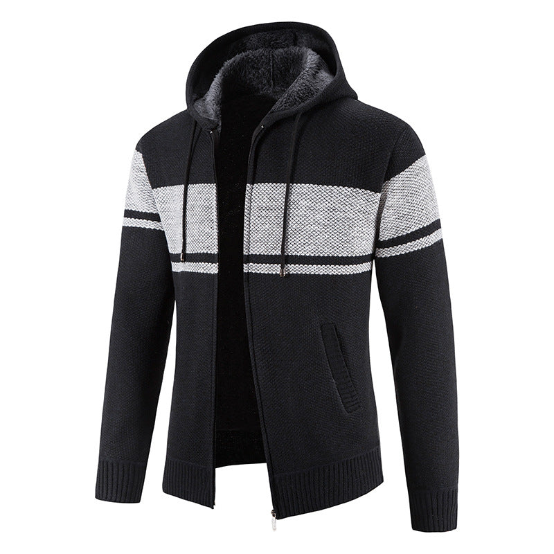 Herren nan gefütterte Strick-Kapuzenjacke mit Teddyfutter, durchgehendem Reißverschluss und Kordelzug Echo Archiv