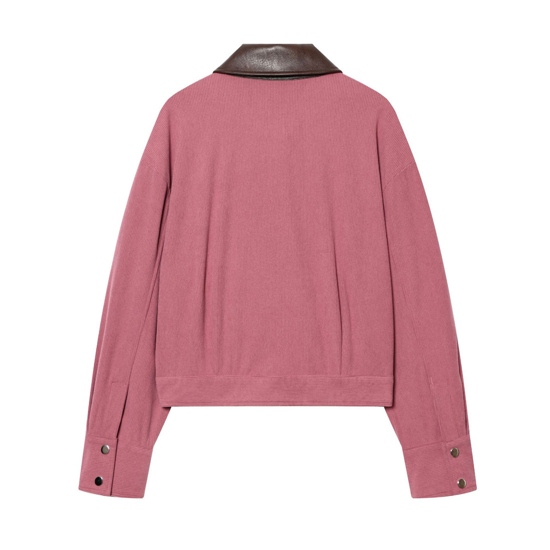 Damen cropped Cordjacke mit übergroßem Kunstlederkragen, Metallreißverschluss und großformatigen Pattentaschen – Célinea