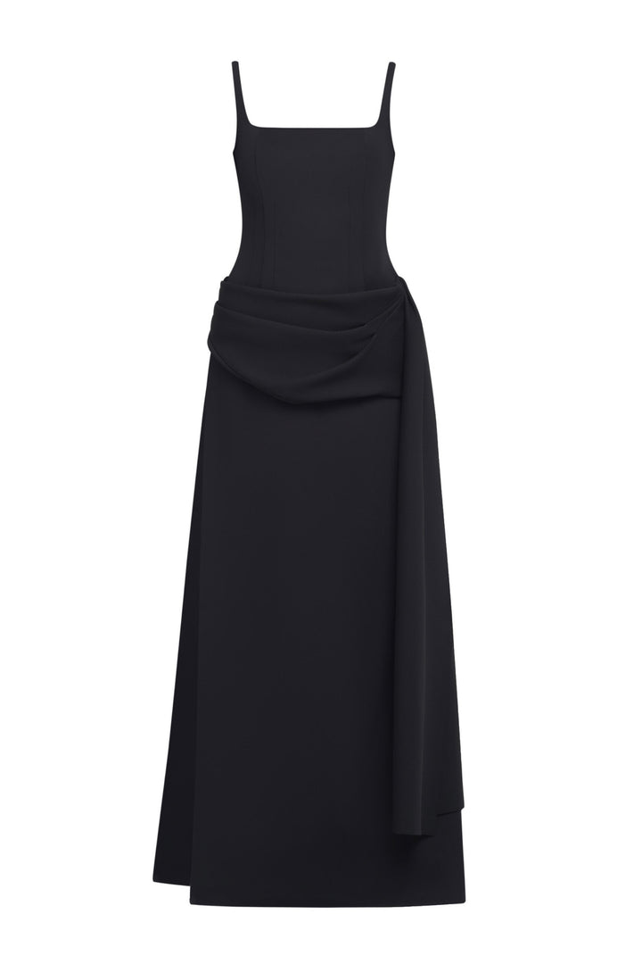 Damen Elegantes Maxikleid mit transparenten Ärmeln und drapiertem Rock Echo Archiv