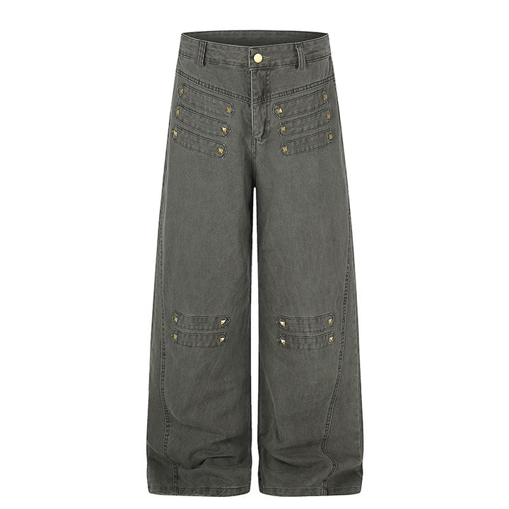 Damen Weite High‑Waist Culotte‑Jeans im Utility‑Look mit Zierlaschen und Metallnieten Echoarchiv