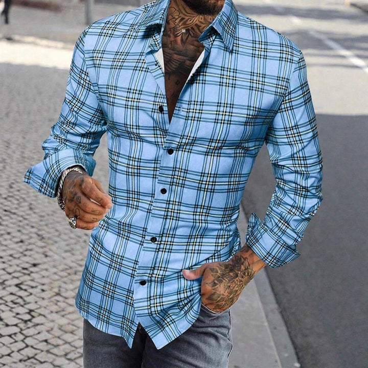 Herren Langarmhemd mit modernem Karomuster und slim fit Schnitt Echoarchiv