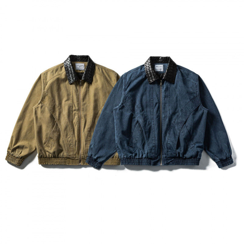 Herren Kastige Denim-Blousonjacke mit gesteppter Lederkragen und Elastikbund Echo Archiv