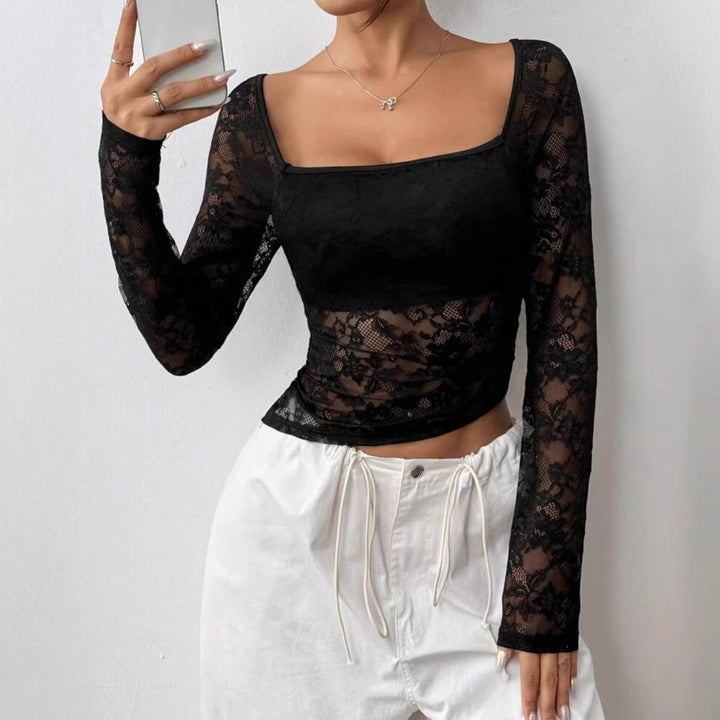 Damen Elegantes Langarm-Top aus Spitze Echo Archiv
