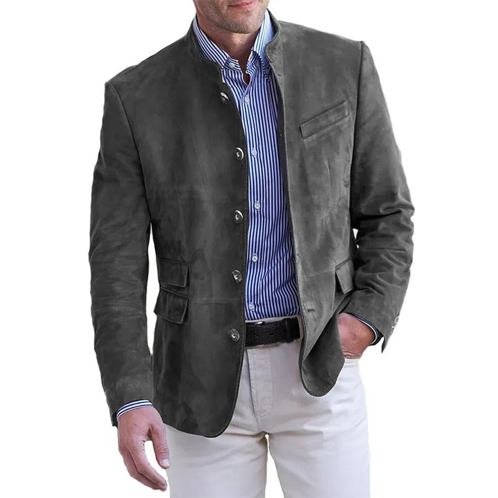 Herren Veloursleder Blazer mit Stehkragen und Pattentaschen – Tianoro