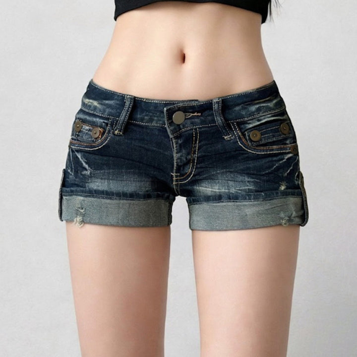 Damen lässige Denim-Shorts mit modischen Distressed-Details und umgeschlagenem Saum Echo Archiv