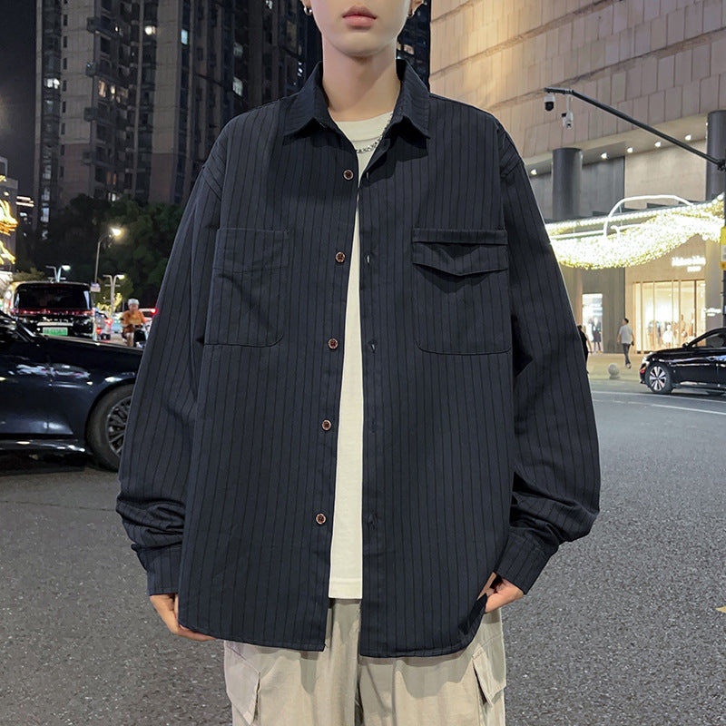 Herren lässige Überhemdjacke mit vertikalen Streifen und praktischen Taschen Echoarchiv