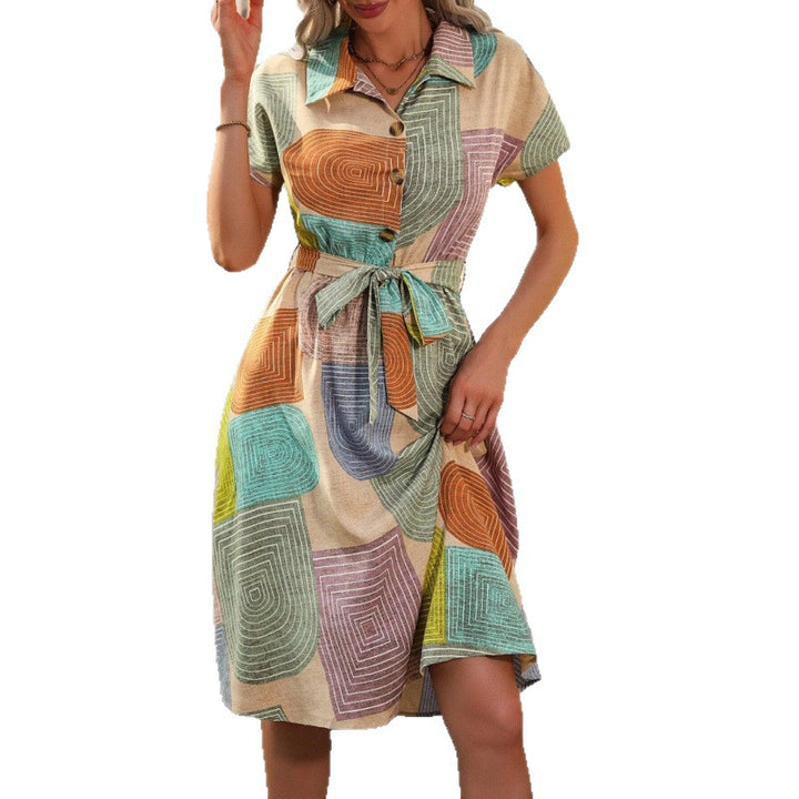 Damen Hemdkleid mit buntem geometrischem Muster und Taillengürtel Echo Archiv