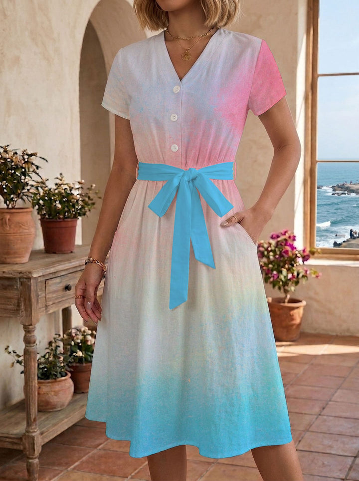Damen Sommerliches Kleid mit taillierbarem Bindegürtel und floralem Muster Echo Archiv