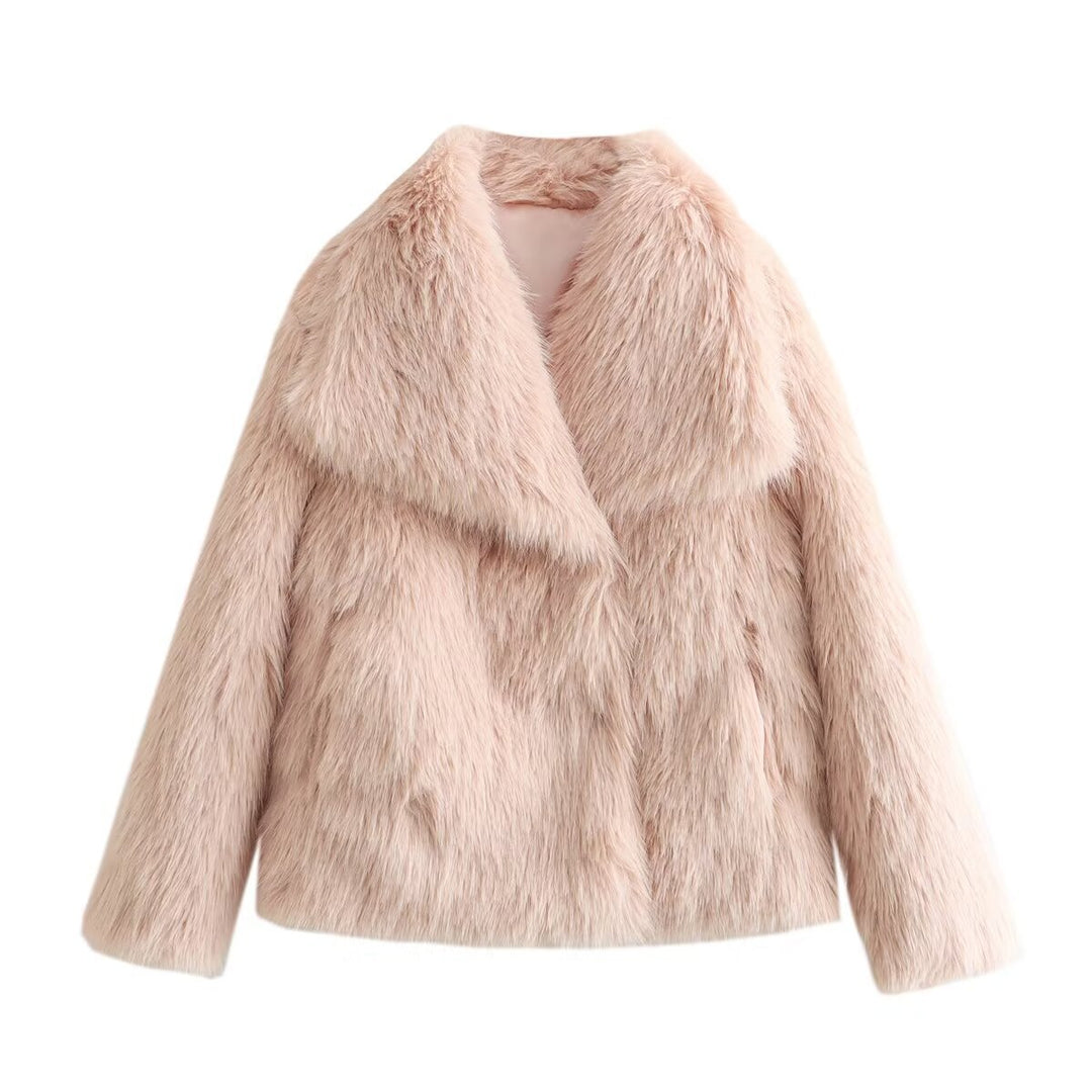 Damen Kurzboxy Kunstfelljacke mit breitem Schalkragen und langfaserigem Faux-Fur Echo Archiv