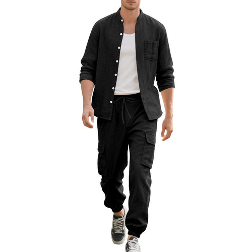 Herren bequeme Cargo-Bermudashorts und lässiges Langarmhemd Set Echoarchiv