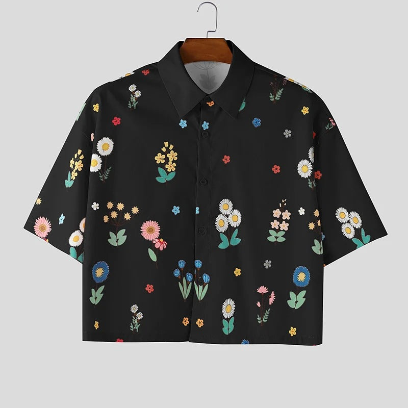 Damen nan kastig geschnittene Kurzarm-Hemdbluse mit floralem Allover-Print, Hemdkragen und kurzem Saum Echo Archiv