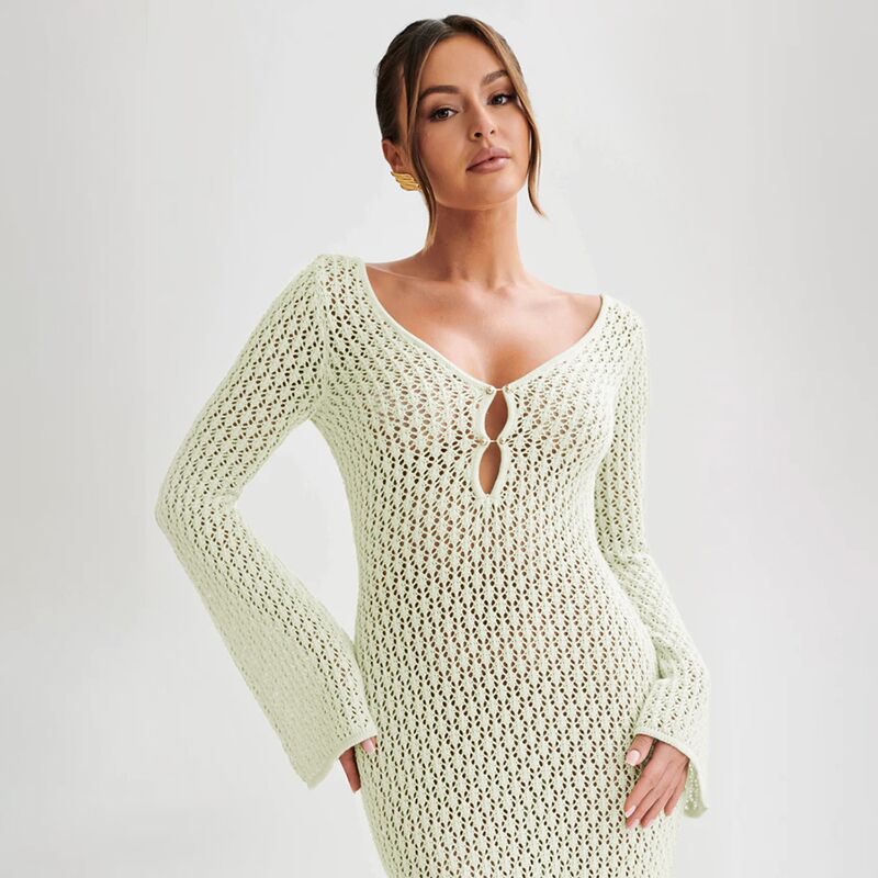Damen elegantes Häkelkleid mit tiefem Ausschnitt Echo Archiv