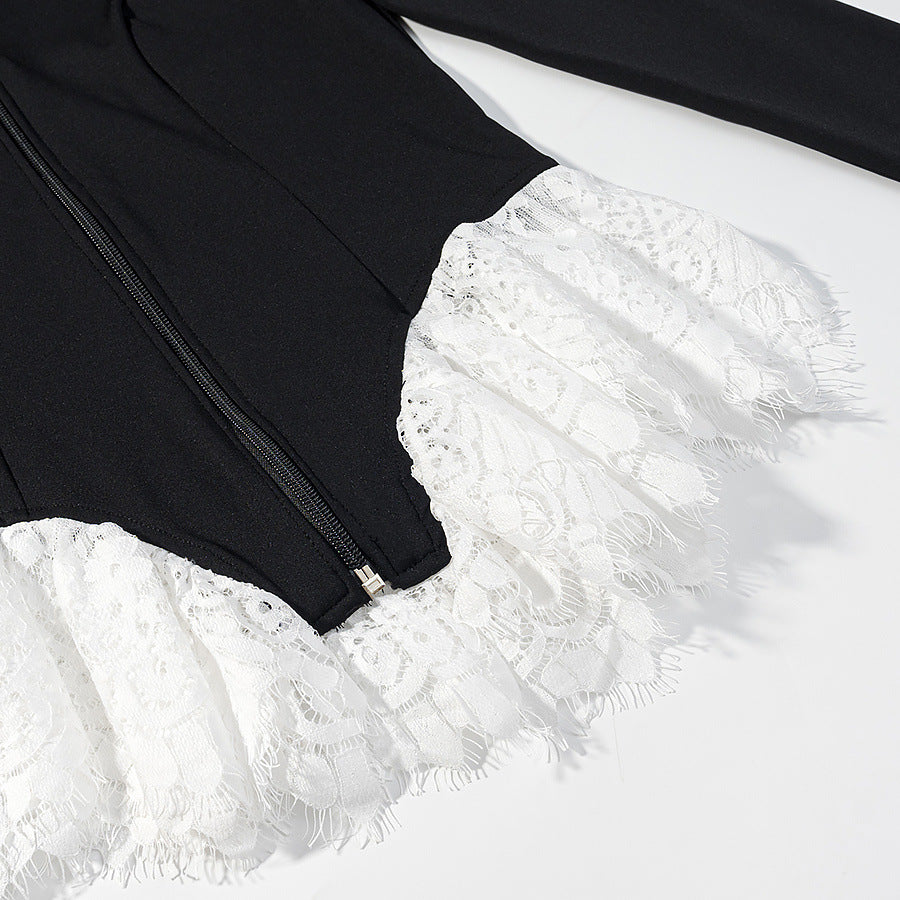 Damen Taillierte Kurzjacke mit Mittelreißverschluss und Spitzenvolants Echo Archiv
