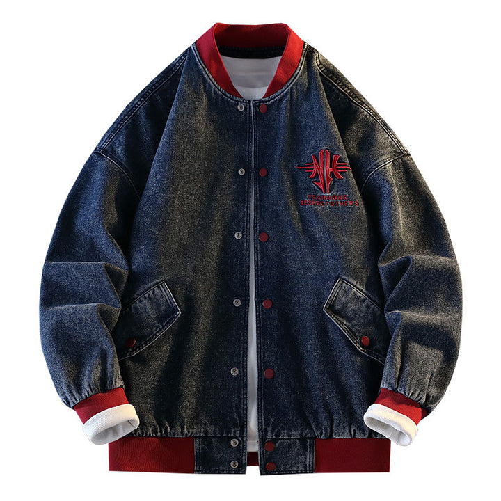 Herren sportliche Jeansjacke im College-Stil mit gesticktem Logo Echoarchiv