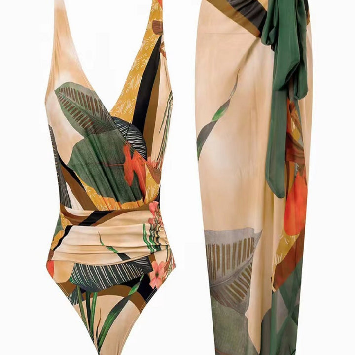 Damen Einteiler Badeanzug mit floralem Wickelrock Echo Archiv