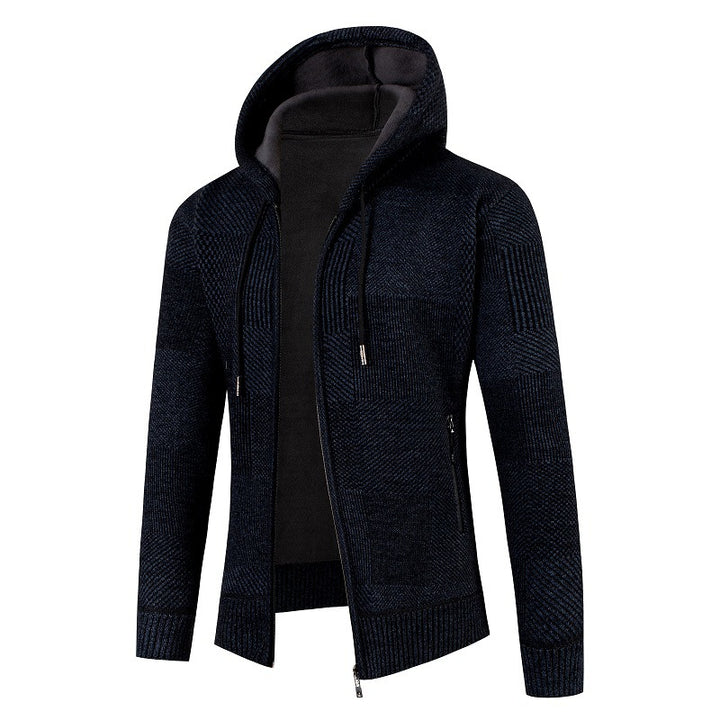 Herren Strukturierter Strick-Zip-Hoodie mit gefütterter Kapuze und grafischem Patchmuster Echo Archiv