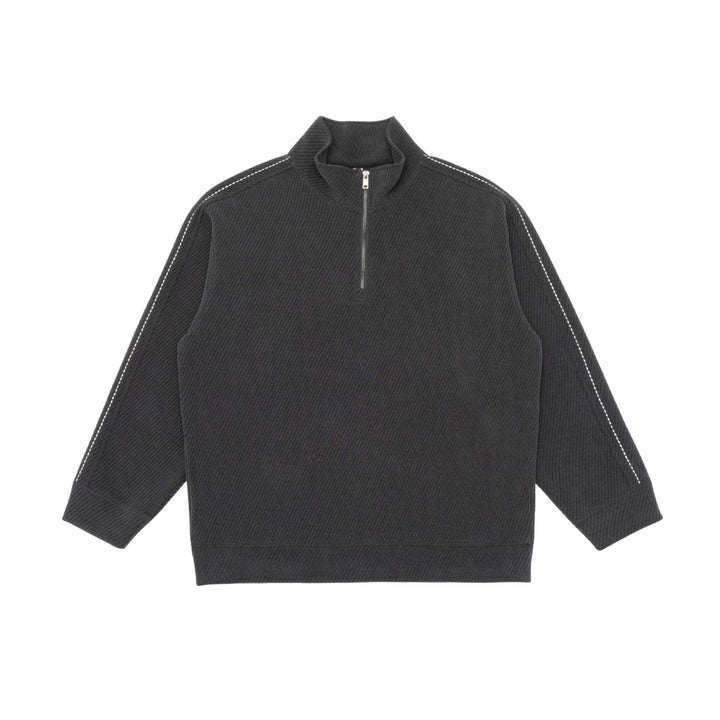 Unisex Halbzip‑Pullover mit Stehkragen und diagonaler Rippenstruktur Echoarchiv