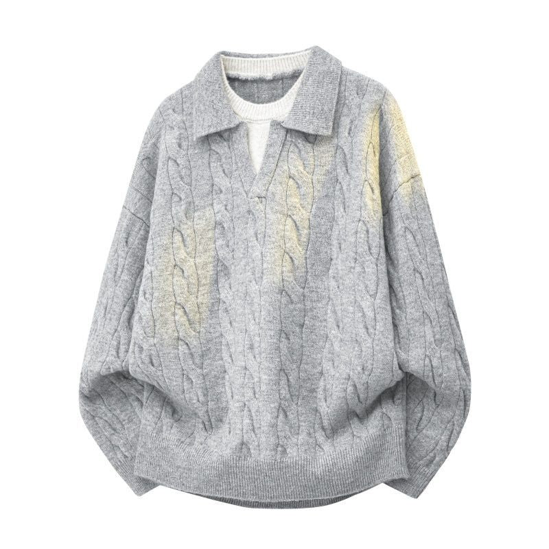 Damen Oversize Zopfstrickpullover mit hohem Rollkragen und Knopfleiste Echoarchiv