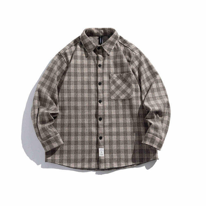 Herren Karierte Hemdjacke aus Wollmischung mit Overshirt-Schnitt und aufgesetzter Brusttasche Echoarchiv
