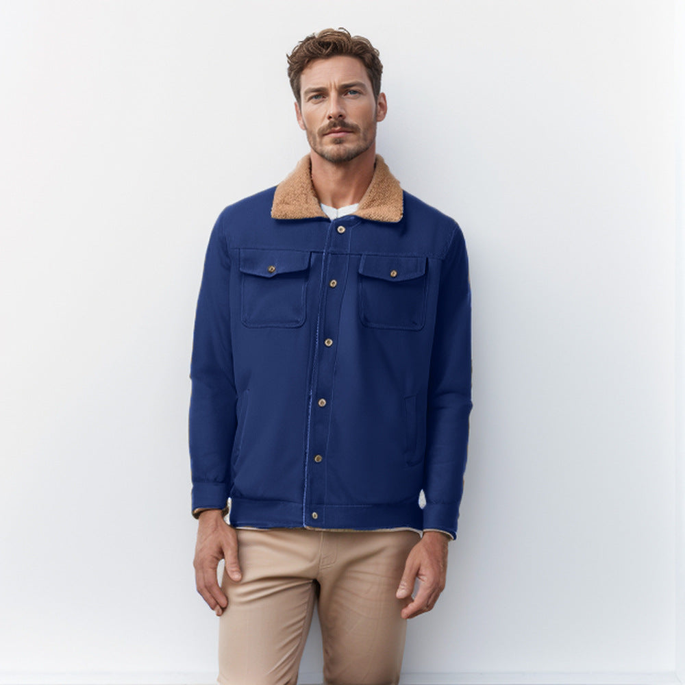 Herren lässige Jacke mit Kunstfellkragen und praktischen Taschen Echoarchiv