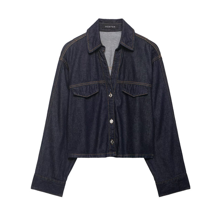 Damen Denim-Zweiteiler mit Cropped-Workerjacke und weiter High‑Waist-Hose Echo Archiv