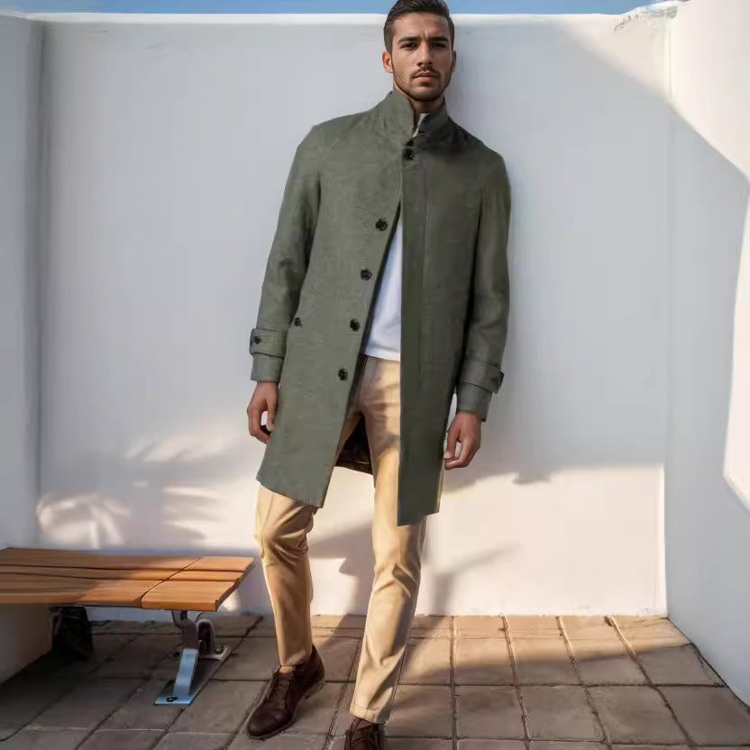 Herren eleganter und taillierter Trenchcoat aus hochwertiger Wolle Echoarchiv