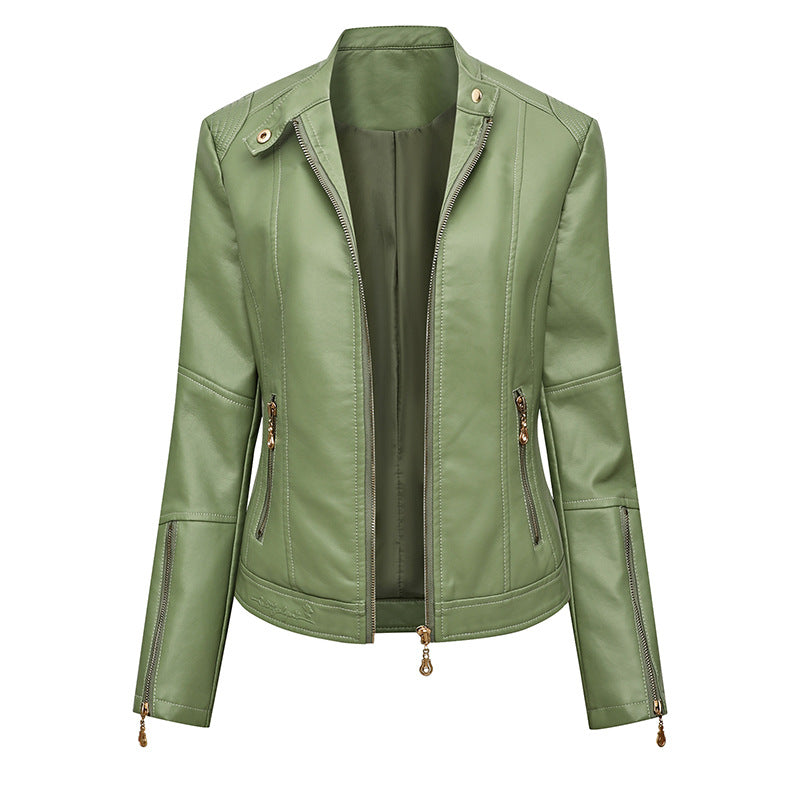 Damen Asymmetrische Bikerjacke aus Kunstleder mit Nietenbesatz und tailliertem Schnitt Echoarchiv